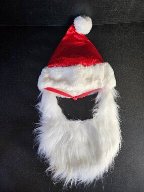 Pet Santa Claus Hat With Attached White Fur Beard Pet Christmas Hat